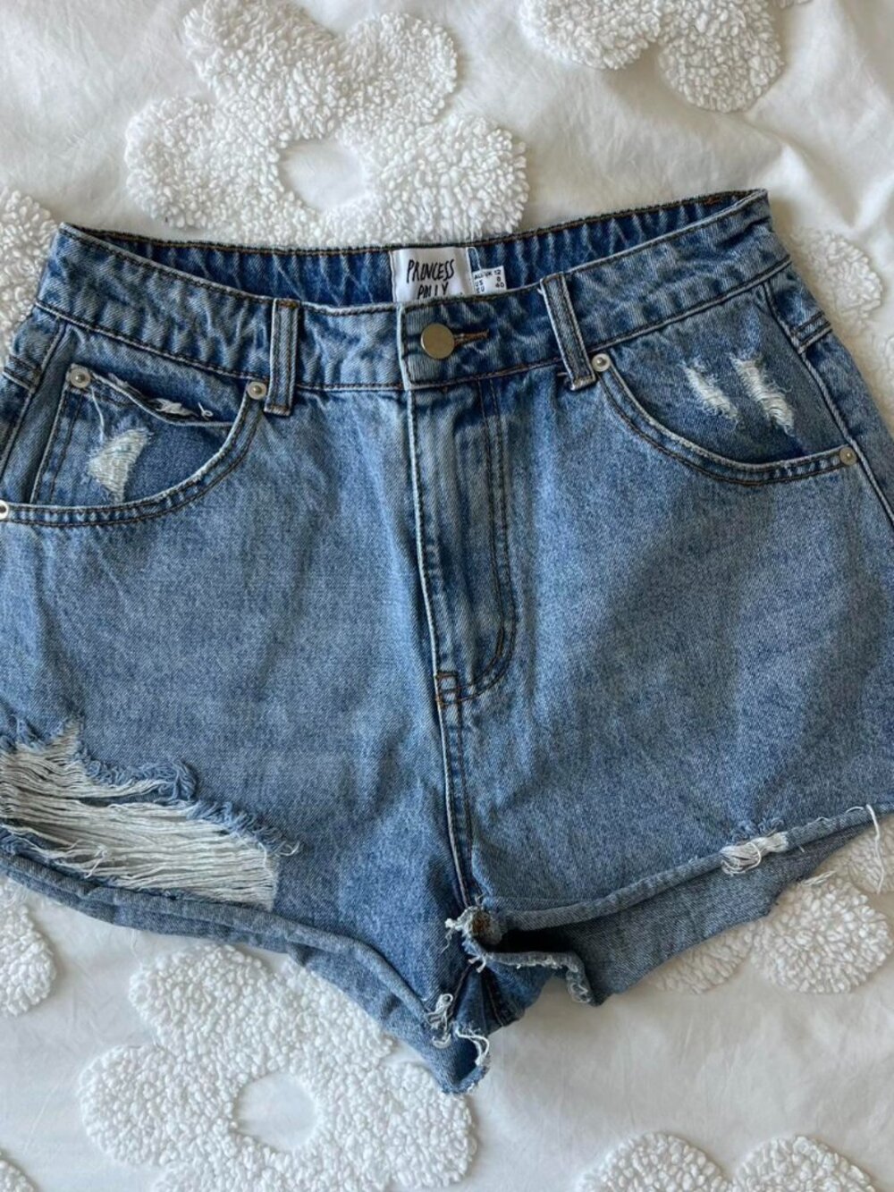 Princess Polly Distressed High Rise Denim Shorts Size 8